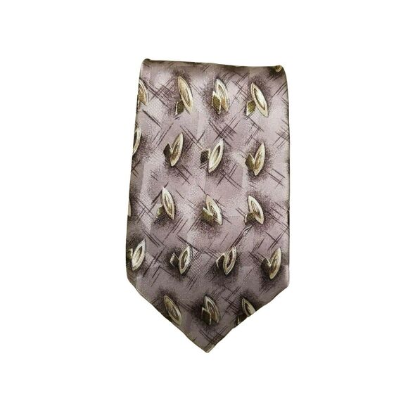 Men's Pierre Cardin Classic Necktie 100% Silk, Geometric Brown and Green Tie - Picture 1 of 4